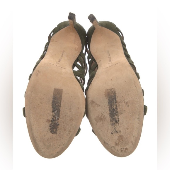 Manolo Blahnik Vostra Strappy Suede Lace Up Open Toe Heels Green sz 38 - Picture 5 of 5